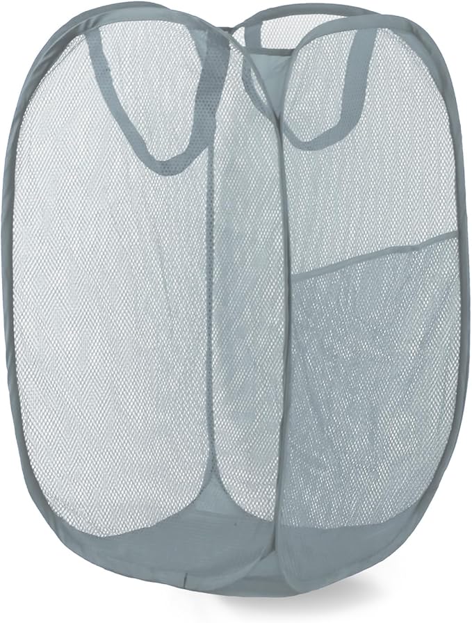 LXLOVESM Pop Up Laundry Hamper, Mesh Laundry Basket Collapsible, Foldable Hamper for Travel and Storage (Grey)
