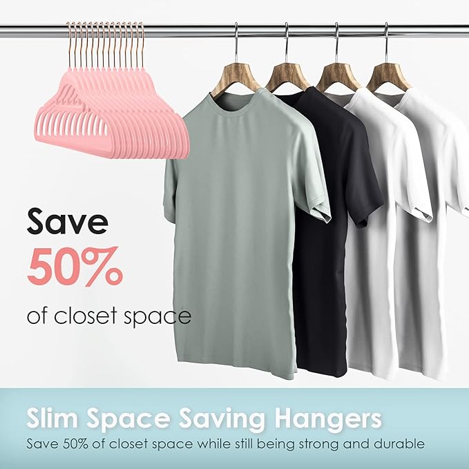 Velvet Hangers Non Slip Felt Hangers, 30 Pack Pink Velvet Clothes Hangers Space Saving Slim with 360 Degree Swivel Hook for Suits Coats, Jackets, Pants, and Dress Clothes