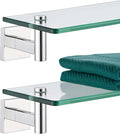 KOKOSIRI Bathroom Shelves Wall Mounted Floating Glass Shelf Polished Stainless Steel 16-Inch Hanging Rack for Storage/Room Decor 2 Pack B1105CH-L16-P2