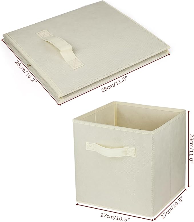 2 Pcs Storage Cubes, 10.5 Inch Collapsible Storage Bins, Fabric Foldable Bins for Organization, Durable Storage Bins for Closet, Shelves, Offices (Beige)