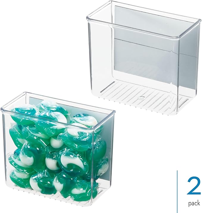 iDesign Magnetic Small Clear Plastic Organizer Bins for Laundry Room Storage - 2-Pack