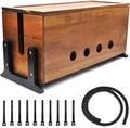 Large Cable Management Box, Wood Cord Hider Box & Organizer for Power Strip Hider Cable Storage for Office, TV Wires, Desk Cord Organizer, 14.1" x 6" x 6.3", Vintage Walnut