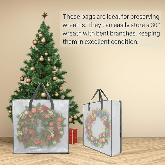 5 Pack Moving Bags, Wreath Storage Bag, Garland Container, Clear Storage Bags with Handles and Zippers Moving Bag for College Carrying, Bedding, Toys Organizer, Under the Bed Storage