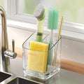 Minimalist Sponge Holder for Kitchen Sink, 3 Slots Sink Caddy with Removable Divider and Drip Tray, Clear PET Countertop Organizer to Free up Kitchen Sink Space