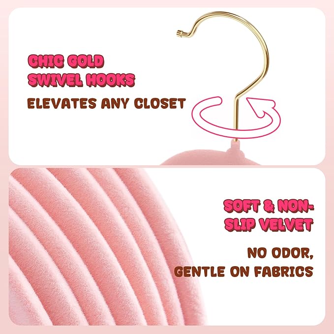 Korpai 50 Pack Kids Velvet Hangers 14 Inch, Non-Slip, Ultra Slim,Space-Saving Kids Hangers with 360° Swivel Hook, 7LBS Capacity, Kids Clothes Hangers Ideal for Childrens' Dresses/Shirts/Coats,Pink