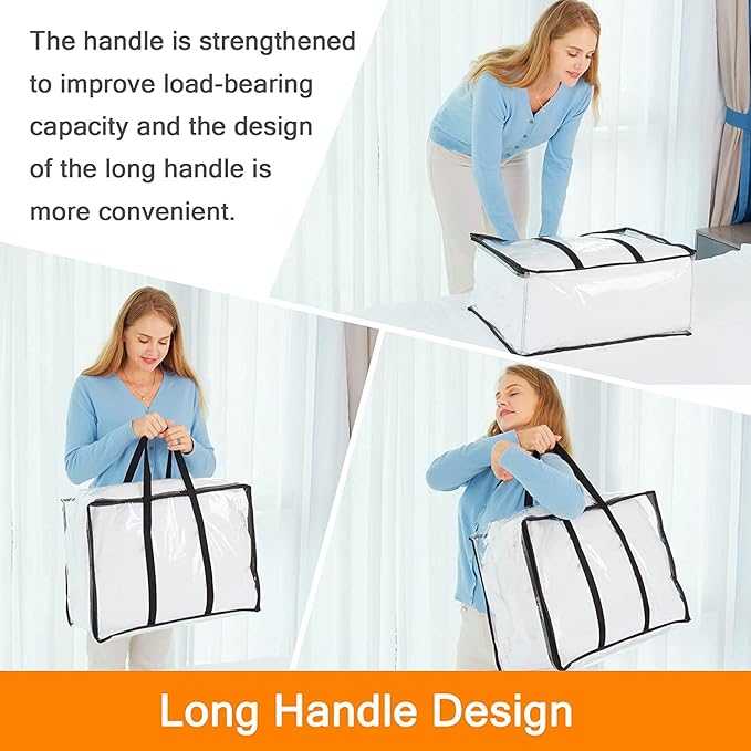 Vieshful 7 Pack Clear Comforter Storage Bag, 40L Clothes Storage Bag with Zipper Closet Organizer, Plastic Storage Containers Moving bags for Comforter, Blanket, Bedding, Duvet, Toys