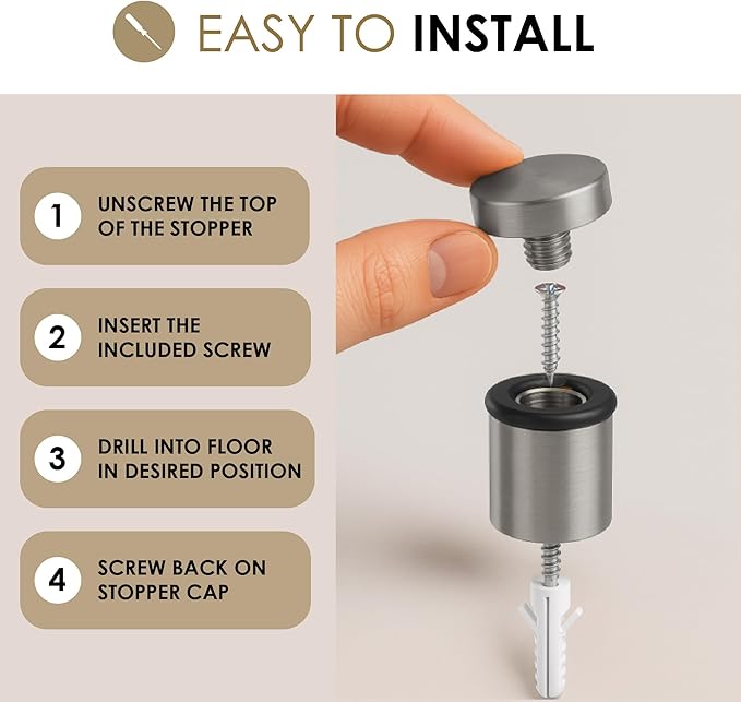 Mega Handles Floor Door Stopper, Quickly Installed Wall Protector, Wall Protectors from Door Knobs, Floor Door Stop with Mounting Hardware Included - Polished Chrome - 3 Inch