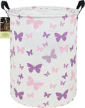 HUNRUNG Laundry Hamper,Large Canvas Fabric Lightweight Storage Basket Toy Organizer Dirty Clothes Collapsible Waterproof for College Dorms（Round-Butterfly）