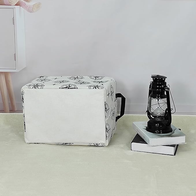 LANGYASHAN Rectangular Storage Bin Collapse Canvas Fabric Cartoon Storage Basket with Handles for Organizing Home Kitchen Boys and Girls Toys Office Closet Shelf Baskets (Rec Black Compass)