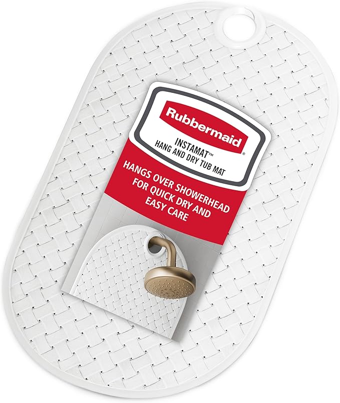 Rubbermaid INSTAMAT Tub Mat, Non-Slip Bath Mat Hangs Over Showerhead for Fast Drying, 27.2 x 15.2 Inch, BPA-Free, Easy Care Shower Mat for Inside Bathtub or Shower, White