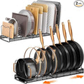 MUDEELA 2 Pack Pots and Pans Organizer Rack for under Cabinet, Expandable Pot Lid Kitchen Cabinet Organizer Holder with 10 Adjustable Compartment Cutting Board Organizer for Pan Lid, Bakeware Sheet