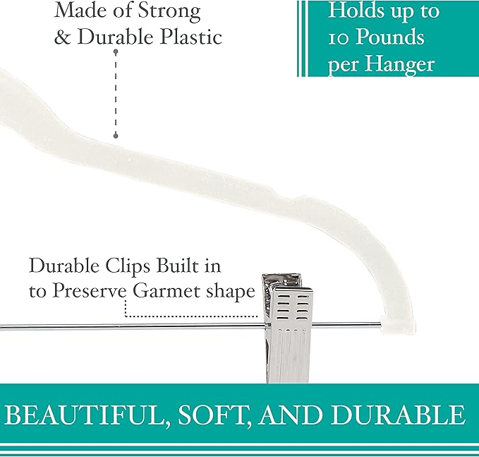 Simplify 24 Pack Velvet Hangers with Clips | Skirt and Pants | Slim Space Saving | Closet Organization | Non-Slip | Prevent Creases | Swivel Neck | Durable | Ivory