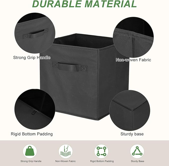 uxcell 3Pcs Fabric Storage Bins, 11 Inch Cube Storage Bin Foldable Storage Cube Organizer Bins with Handles for Shelf Closet, Nursery Home, Bedroom(Black)