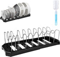 Pots and Pans Organizer Under Cabinet, 7-Slot Expandable Pot Rack Organizer with Cup Brush, Kitchen Pots and Pans Organizer for Cookware, Lids, Bakeware, Cutting Boards Tool-Free Installation (Black)