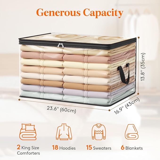Lifewit 90L Large Clear Clothes Storage Bags, 8 Pack Plastic Comfort Blanket Storage, Vinyl Foldable Moving Bags with Zipper and Reinforced Handles, Closet Organizers Containers for Bedding, Duvet