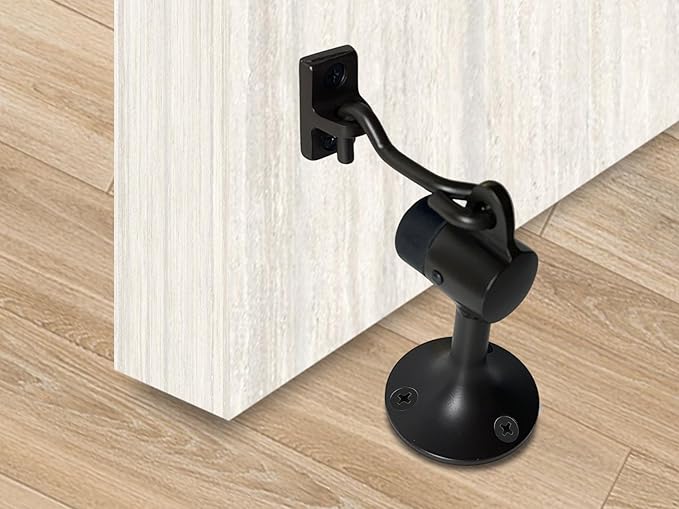 QCAA Door Stop, Solid Brass, Height 3-15/16", Matte Black, 1 Pack, Made in Taiwan