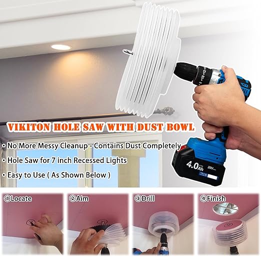 7-1/4 Hole Saw for Recessed Lights, 7.25 Inch Hole Cutter with Dust Bowl Catcher for Led Recessed Lighting 7 Inch and Wood Metal Drywall, Bi-Metal Construction, Black