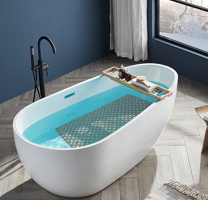 Mantto Nonslip Bath Tub Shower Mat with Suction Cups, Extra Soft TPE Bath Mat for Kids, Bathtub Bathroom Mats, Machine Washable, Smooth/Non-Textured Tubs Only, 35L x 16W Inch(Brown)