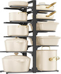 MUDEELA 10-Tier Pots and Pans Organizer under Cabinet, 23.62" Height Heavy Duty Pot and Pan Organizer Kitchen Cabinet Organization and Storage, Adjustable Pot Rack for Frying Pan, Cast Iron Skillet