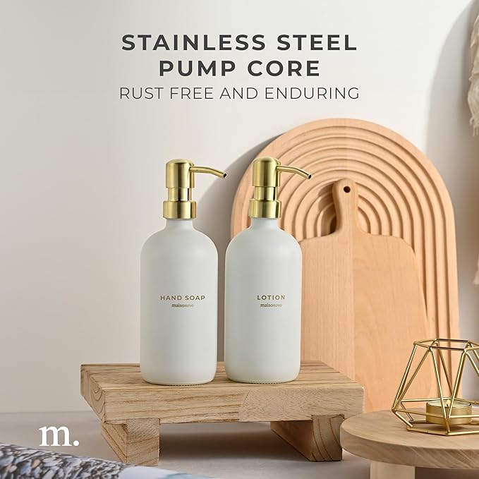 MaisoNovo Soap Dispenser 2-Piece Set | 16.9oz Clear Bottles with Gold Stainless Steel Pump Core