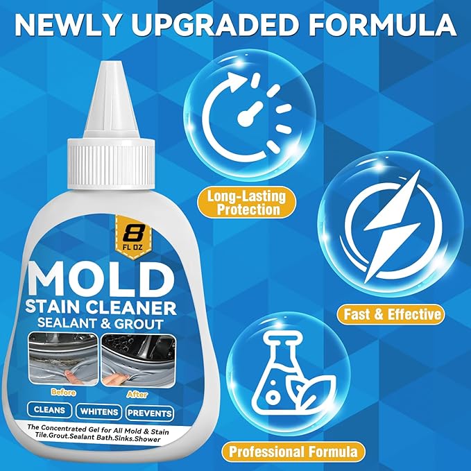 Mold Stain Cleaner, 8 Floz Washing Machine Cleaner Gel with Brush, Household All-Purpose Cleaner Highly Effective in Penetrating for Grout, Fridge, Bathroom, Shower, Front Load Washer, Tile Bathtub
