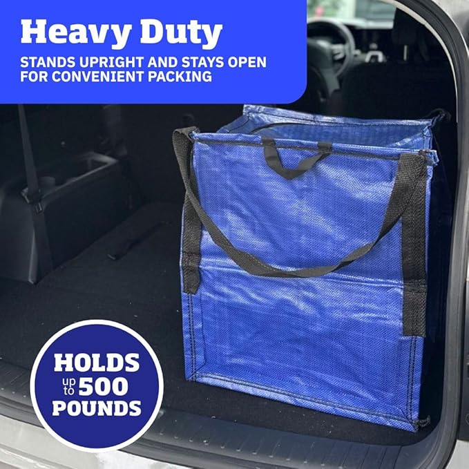 DURASACK Heavy Duty Storage Tote Bag with Zipper Top 22-Gallon Rugged Woven Polypropylene Moving Bag, Reusable Self-Standing Design, Holds up to 500 Pounds, Pack of 4, Blue