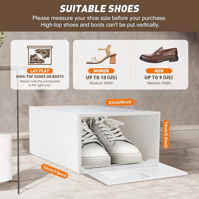 Fufiea 20 Pack Clear Shoe Boxes with Flip-Up Doors, Foldable & Stackable Shoe Organizer with Heart Vent Design, Multi-Use Storage for Sneakers, Closet, Home Organization and Display