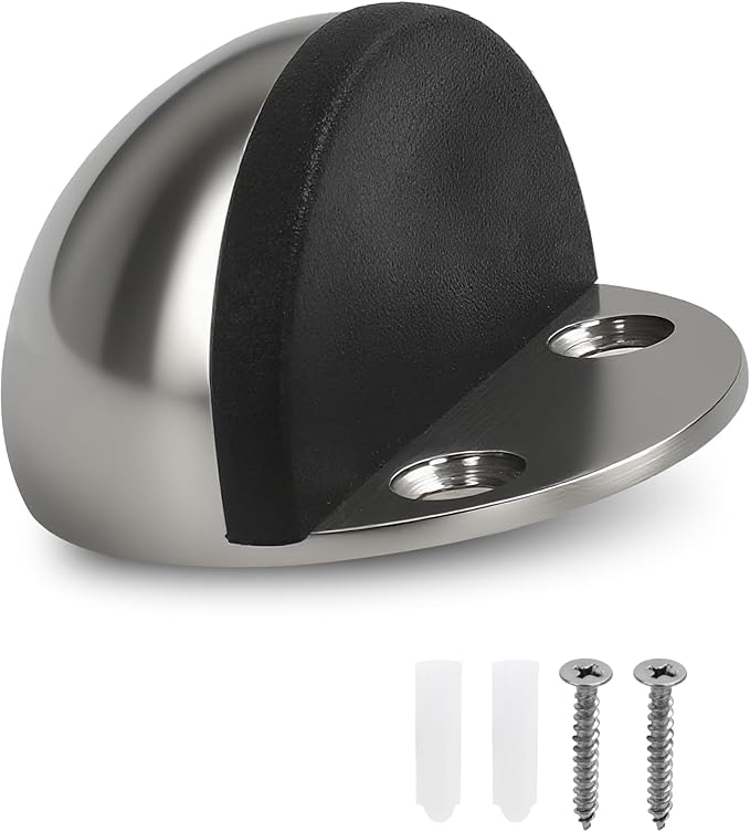 Floor Mounted Door Stops, Stainless Steel Door Stoppers for Floor, Floor Door Stop Mounted Half Moon, with Screws, for Hard Floor Concrete Floor(Silver,1 Pcs)