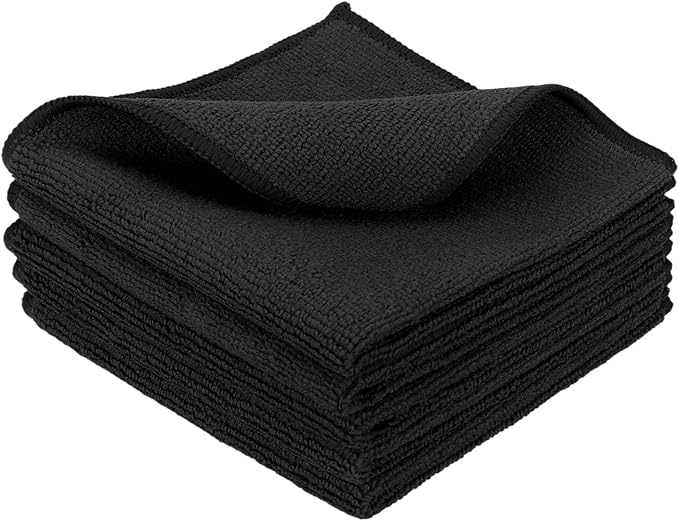 uxcell 5 Pcs Microfiber Cleaning Cloth, Kitchen Towels Reusable Microfiber Towels Highly Absorbent for Household Cleaning Supplies, Kitchen, Bathroom, Black(Square), 11.8" X11.8