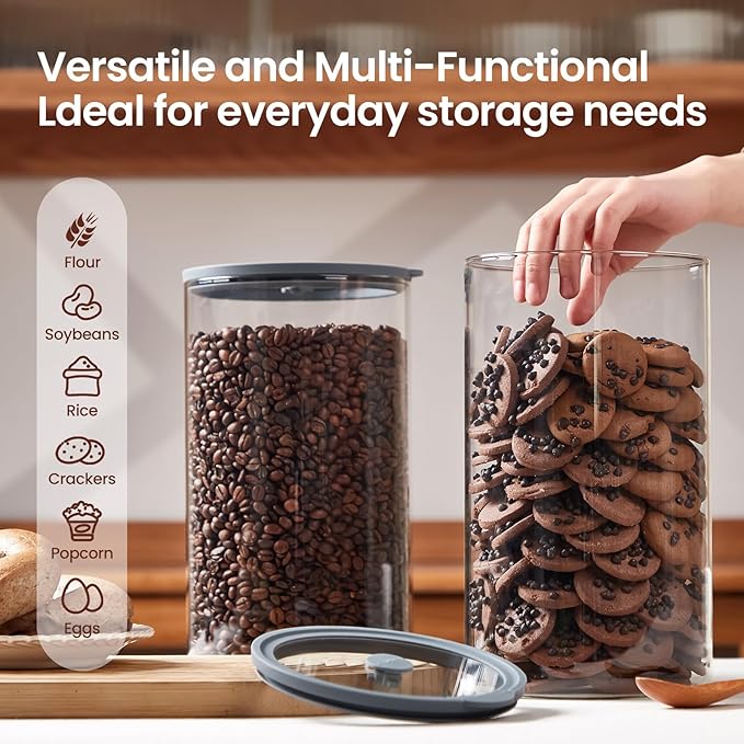 Spreccio Extra-Large Glass Flour and Sugar Storage Containers with Airtight Lids,1-Gallon(135ozx2) Big Glass Food Canister Jars with Lid,Kitchen Organization Jar Perfect for Cookies,Cereal and Eggs