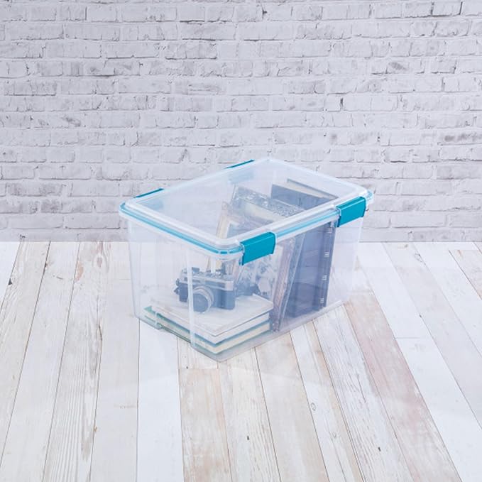 Sterilite 8-Pack Gasket Box, Weather-Resistant Storage Bins with Latching Lids, 54 Quart - Heavy-Duty Organizing Containers for Closet, Bathroom, and Office