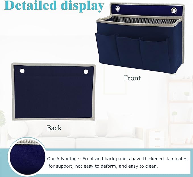 2-Pack Wall Hanging Organizer Bag/Hanging Baskets with Large Mesh Compartment & 3 Pockets，Over the Door Hanging Organizer Space Saving Storage for Bedroom,RV Camper, Closet (Navy Blue -2 Pack)