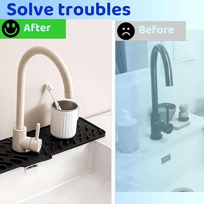 Silicone faucet splash-proof pad, multifunctional water-saving splash-proof cushion, universal faucet cover, suitable for kitchen and bathroom sink faucet (black, 24*5.5)