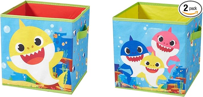 Baby Shark Durable Storage Cubes - Set of 2 with Handles, Perfect for Kids' Organization