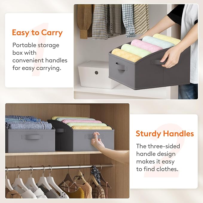 Lifewit Trapezoid Closet Storage Bins for Shelf, 6 Packs Non-woven Closet Organizer Baskets with Handles, Foldable Clothes Containers Boxes for Clothing, Book, Purse, 16L, Medium, Gray