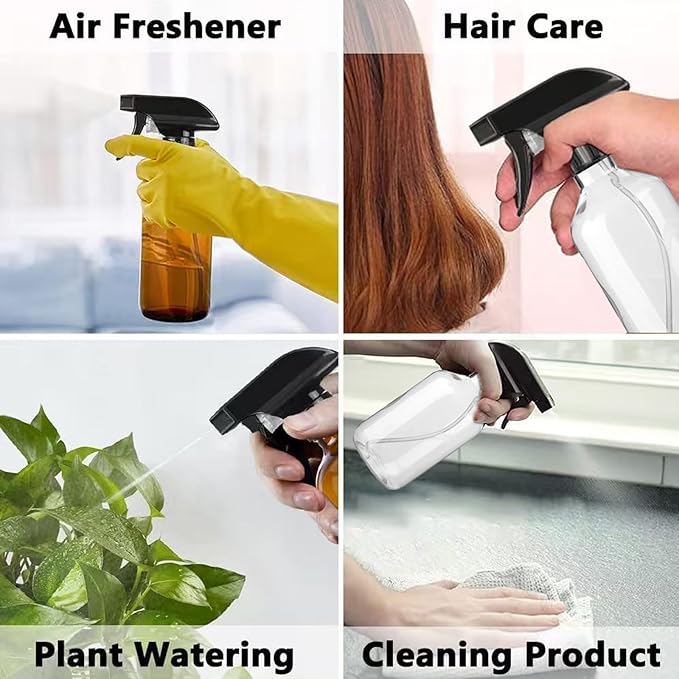 2 Pack Leakproof Spray Bottles 300ml - Adjustable Nozzle (Mist/Jet), Refillable PET Plastic for Hair, Cleaning, Plants, Travel | BPA-Free, No-Spill Design, Salon & Home Essentials (Brown)