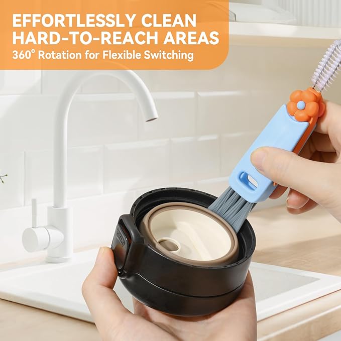 3 in 1 Cup Lid Gap Cleaning Brush Set, Multifunctional Bottle Clean-ing Brush, Cup Lid Gap Cleaner, Home Kitchen Crevice Cleaning Brush Tools (Red)