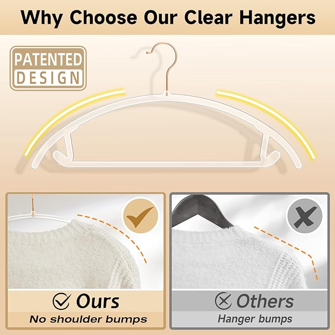 MIZGI Premium Clear Hangers (Pack of 50) Heavyduty-Acrylic No Shoulder Bump Suit Hangers - Space Saving Clothes Hangers,Rounded Hanger for Coat,Sweater,Jackets,Pants