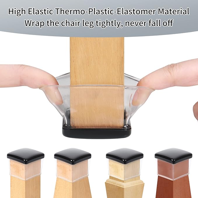 Ezprotekt 24 Pcs Chair Sliders for Carpet, Square Chair Glides for Carpet, Carpet Teflon Furniture Sliders Pads, Chair Leg Protectors Caps for Carpet - for Dining Table Chair, Black XL(Fit: 1.5"-2")