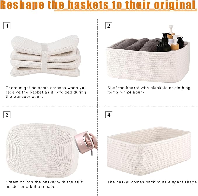 OIAHOMY 4 Pack Storage Baskets for Organizing, Small Bins for Shelves, Cute Decorative Storage Bins, Organizer Baskets for Gifts Empty, 11.8''Lx7.8''Wx4.7''H, White