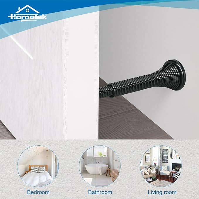 HOMOTEK 10 Pack Telescoping Spring Door Stoppers, Extended from 3-1/8 to 4-1/4 inches Wall Mount Extra Long Door Stops- Flexible Spring Doorstops Wall Protector (Black)
