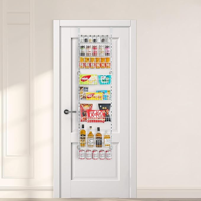 VEVOR Over the Door Pantry Organizer, 8-Tier Pantry Organization and Storage, Heavy-Duty Steel Hanging Spice Rack, Adjustable Wall Seasoning Shelves, for Home Kitchen Laundry Room Bathroom, White