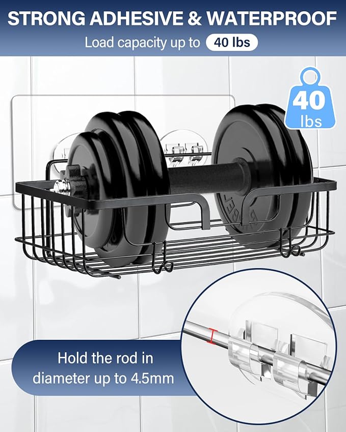 20 Pack Shower Caddy Adhesive Replacement, Waterproof Shower Adhesive Strips, Strong Wall Hooks for Shower Shelves, No Drilling, for Bathroom Storage Organizer & Kitchen Racks