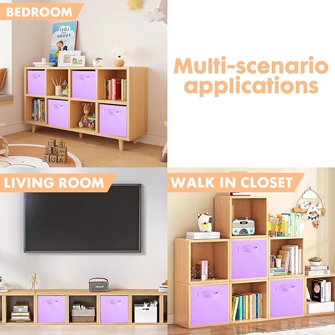 ShellKingdom Storage Bins, Foldable Fabric Storage Cubes And Cloth Storage Organizer Drawer For Closet And Toys Storage, 6 Pack (Lavender)