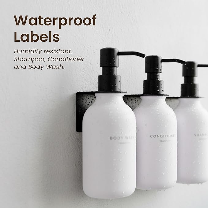 MaisoNovo Shampoo and Conditioner Dispenser - Shower Soap Dispenser Wall Mounted - 16.9 fl oz Set of 3 White Plastic Bottles Black Plastic Pump - 3 Chamber No Drill