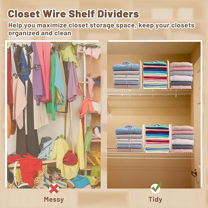 Amylove 12 Pcs Wire Shelf Divider for Wire Shelves Closet Organization Clothes Wardrobe Separators Closet Organizer Dividers Storage Rack Separator for Cabinets Kitchen Office, White