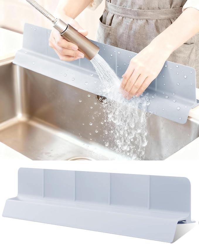 Kitchen Sink Splash Guard 23" Silicone Water Guard with Strong Suction Cups, Faucet & Countertop Protector, Bathroom & Sink Edge Splash Guard Strip, Easy Install, Dishwasher Safe-Grey