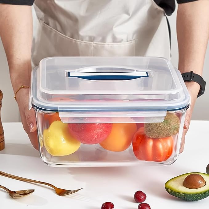 Large Glass Storage Containers with Lids 201oz Extra Large Big Airtight Glass Food Storage Containers for Rotisserie Chicken Watermelon Leftovers Marinade Turkey, BPA Free, Dishwasher Safe