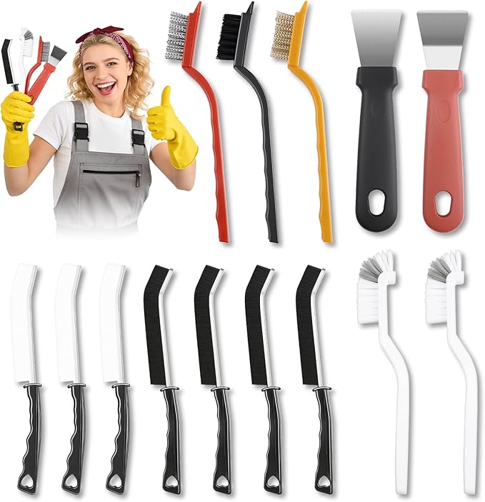 Navatiee 14PCS Crevice Cleaning Brush Set, Hard Bristle Scrub Brushes for Deep Cleaning Grout & Sink, Multifunctional Crevice Cleaning Tool for Bathroom Kitchen Corners, Bottle, Teapot, Blender