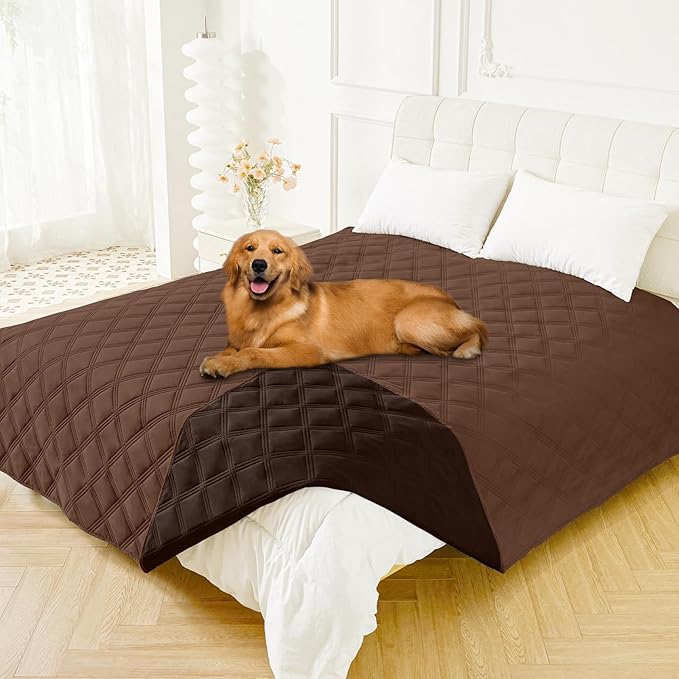 Smiry Waterproof Dog Bed Cover Blanket 82x102, Soft Reversible Pet Blanket, Washable Leakproof Cats Dogs Couch Cover for Sofa, Couch, Furniture, Lattice, Brown/Chocolate